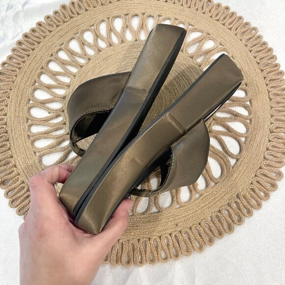 Zara Satin Effect Low Heel Platform Sandals Green Khaki Size EU 36 - Picture 6 of 9